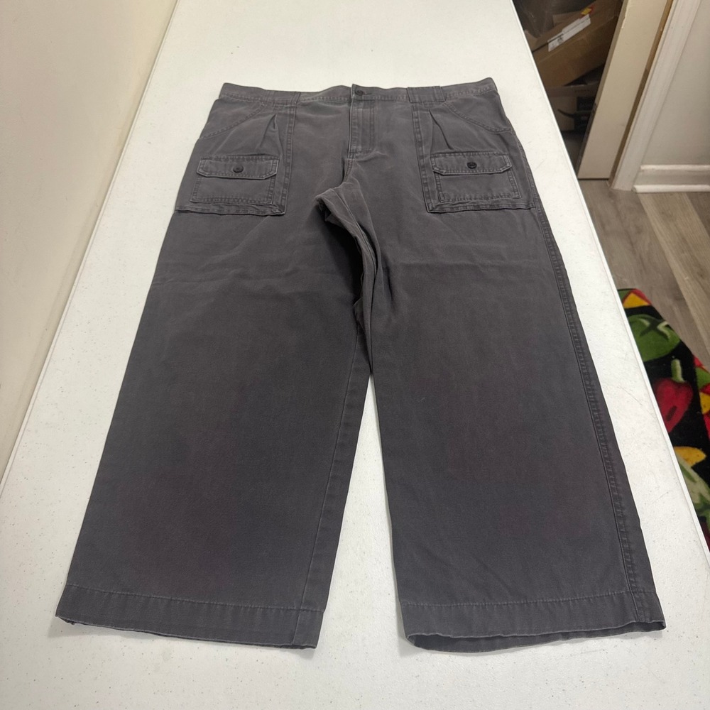 Cabelas Mens 38x32 Gray Canvas Cargo Utility Pants Relaxed Fit Workwear Outdoor